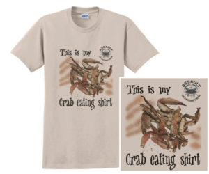 This is my crab eating shirt with crab dinner image and new Assault on Patcong Creek logo.
